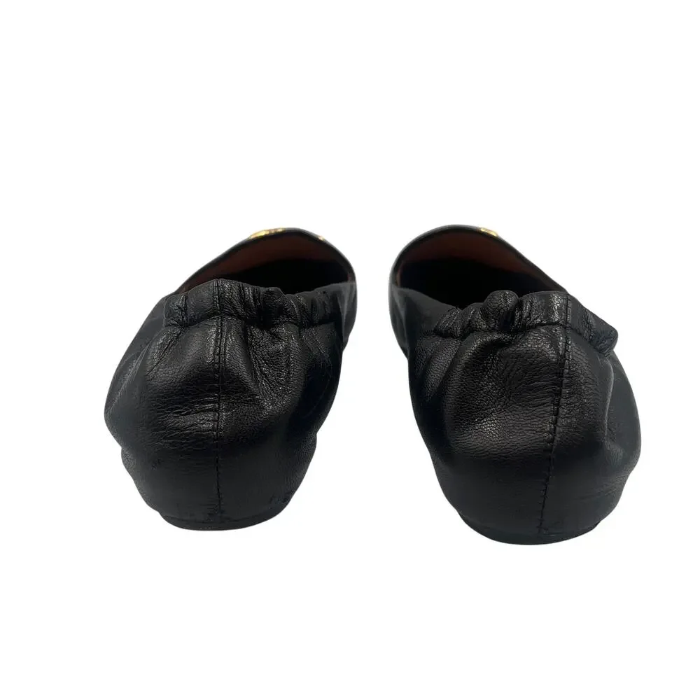Tory Burch Loafers Flats Shoes Eleanor Double T Logo Leather Black Size 6.5M